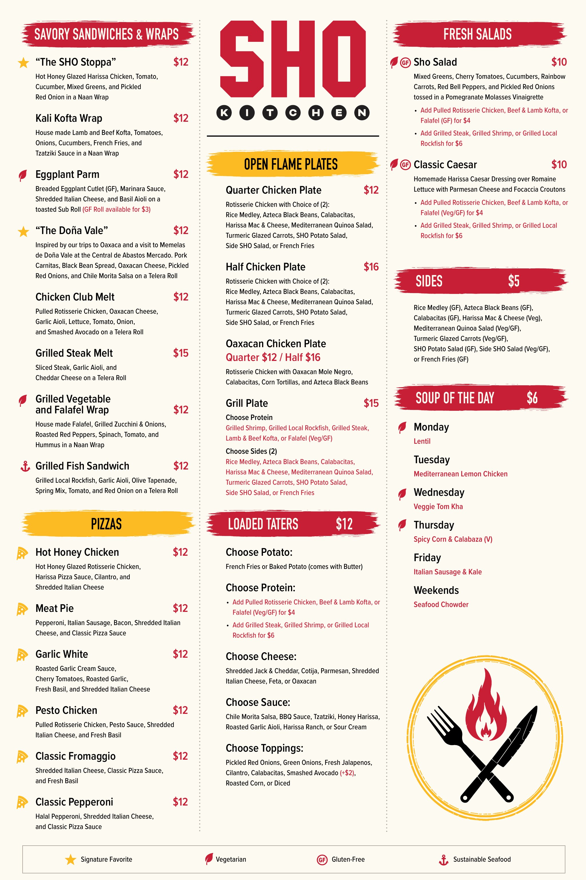 SHO Kitchen Lunch / Dinner Menu