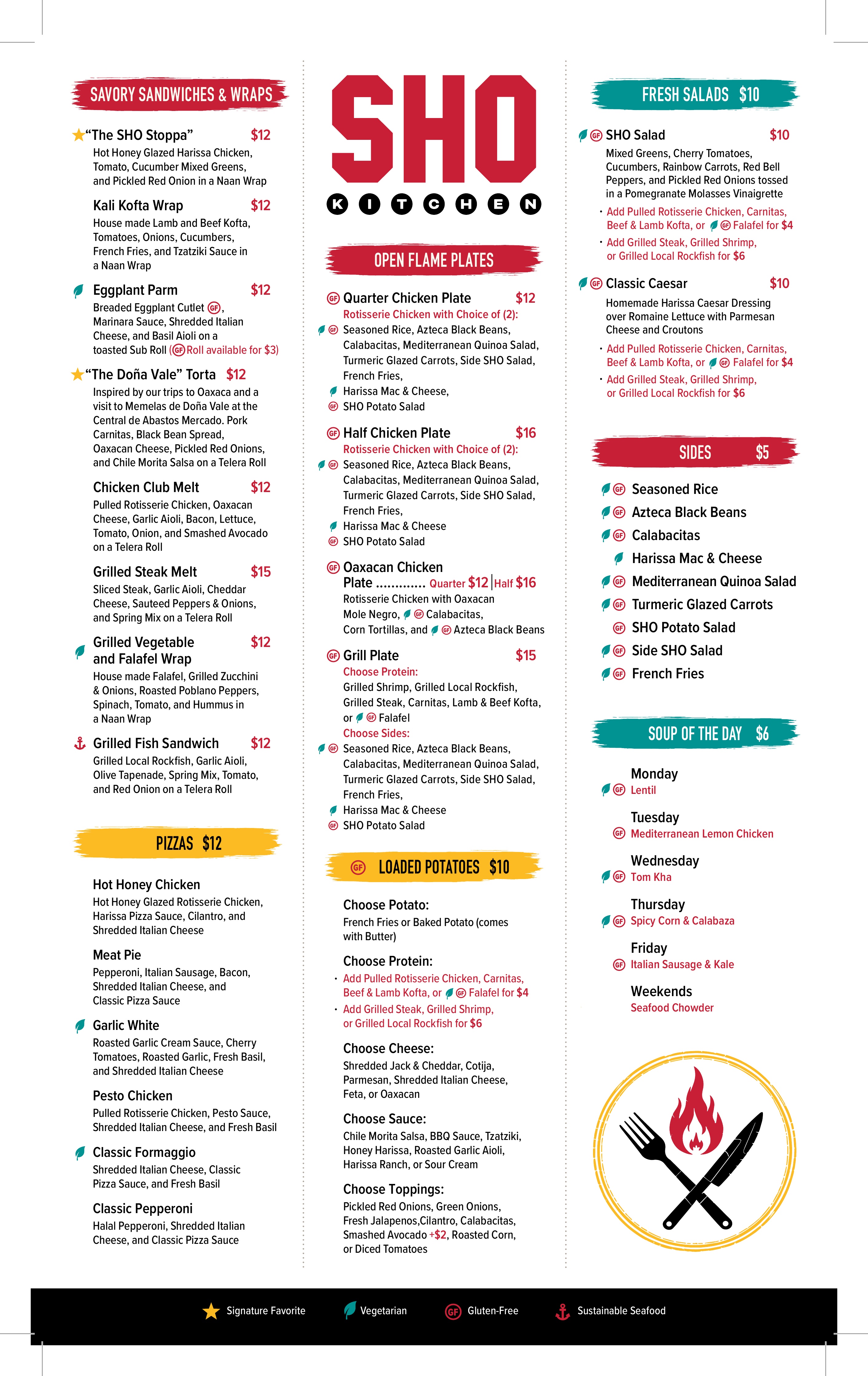 SHO Kitchen Lunch / Dinner Menu