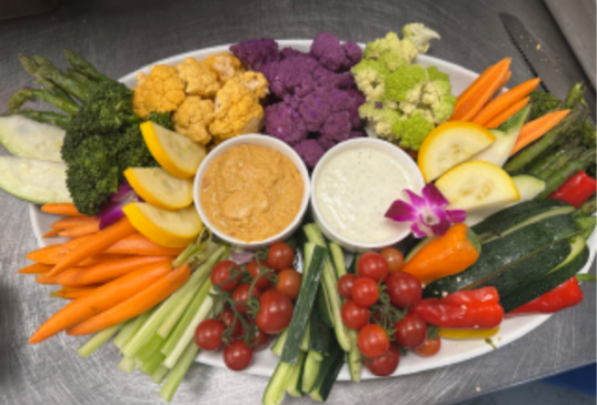 Crudite plate made with zucchini and summer squash from Campus Grown